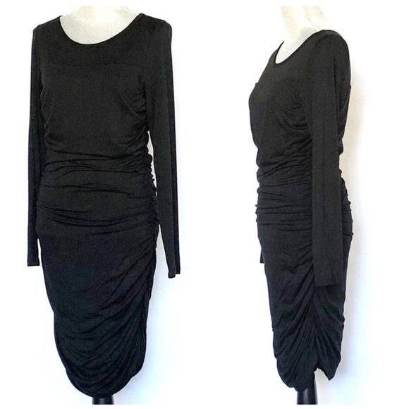 Lola & Sophie Black LS Ruched Bodycon Midi Dress L. NWT - Picture 3 of 9